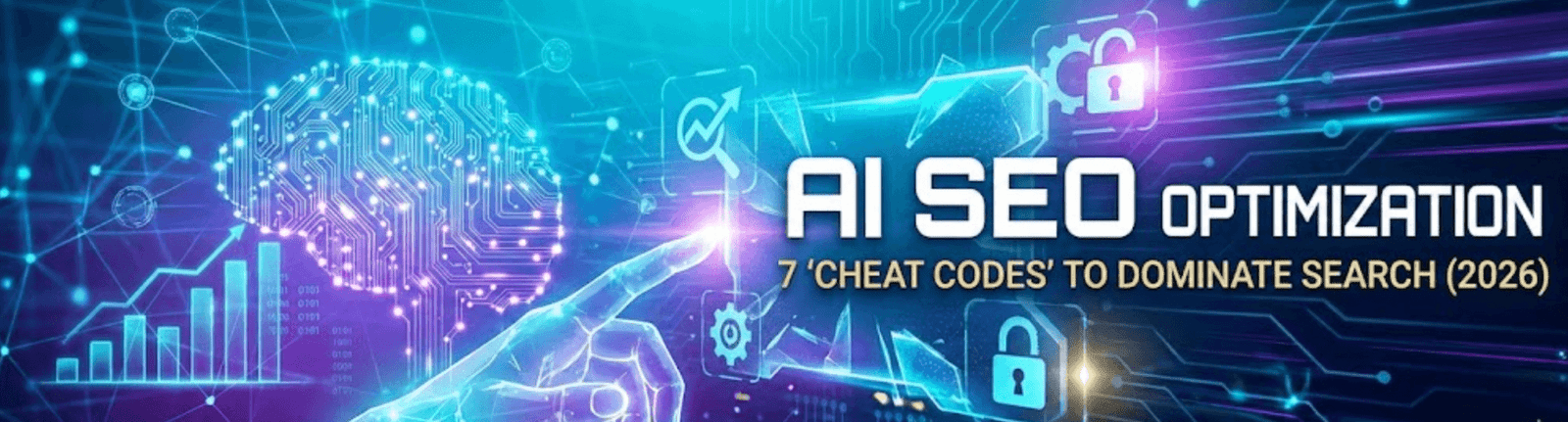 Futuristic digital brain and data graphs illustrating ai seo optimization strategies for 2026